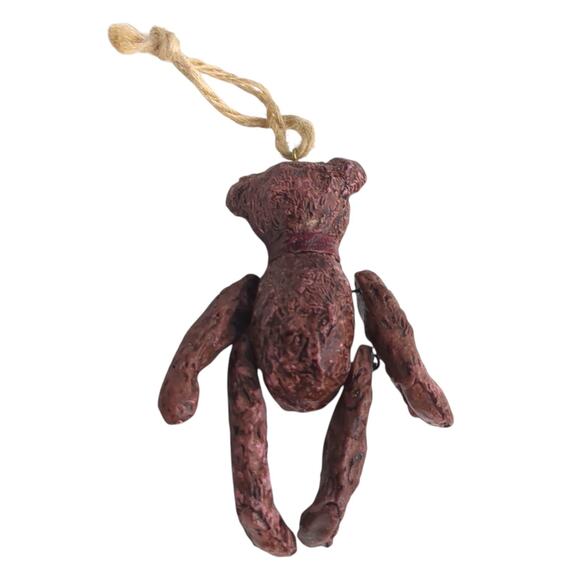 Lot of 3 VTG Brown Teddy Bear Articulated Moveable Joints Christmas Ornament - Picture 5 of 7